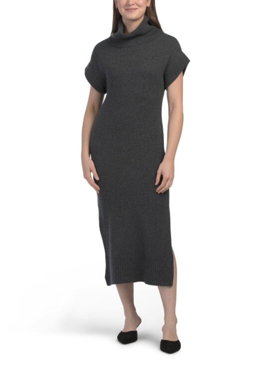 ELIE TAHARI Dresses & Skirts - ELIE TAHARI Chalkboard Heather Cashmere Short Sleeve Turtleneck Midi Dress